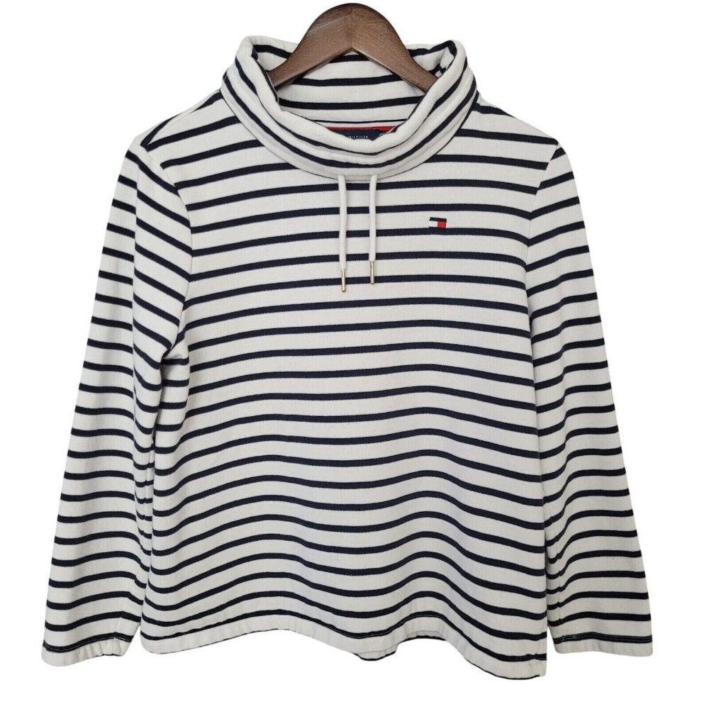 Tommy Hilfiger Striped Funnel Neck Sweatshirt Womens Size M Classic Pullover - Picture 3 of 8